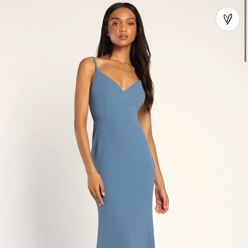 Lulus - Moments Of Bliss Slate Blue Backless Mermaid Maxi Dress